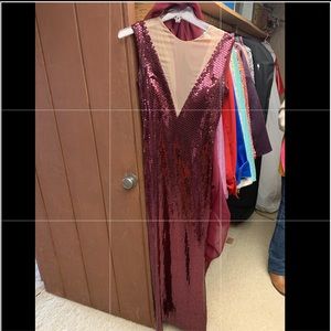 Custom sequin gown with shiffon cape